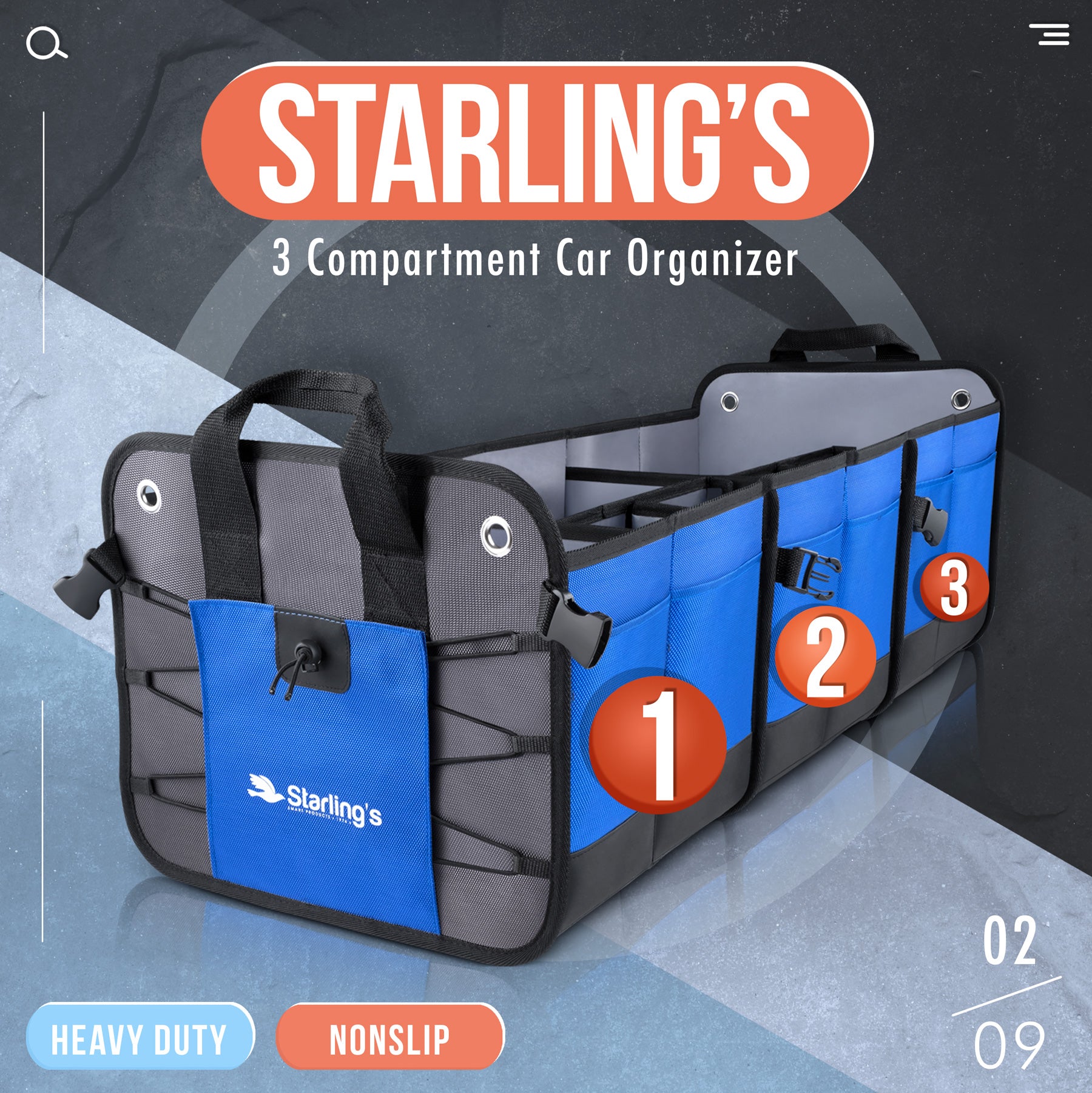 Starling's Car Trunk Organizer Super Strong Adjustable Compartments, P