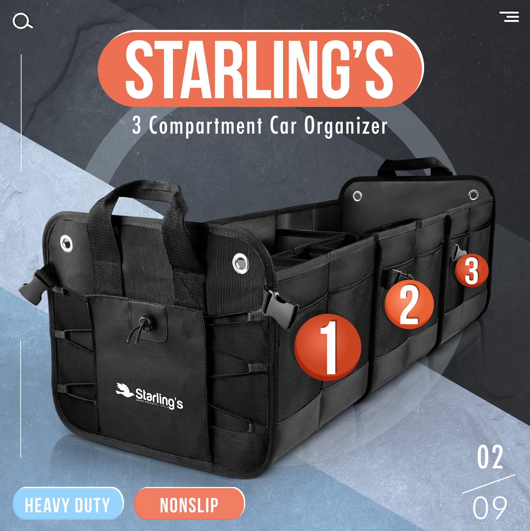 Starling's Car Trunk Organizer - Durable Storage SUV Cargo Organizer A